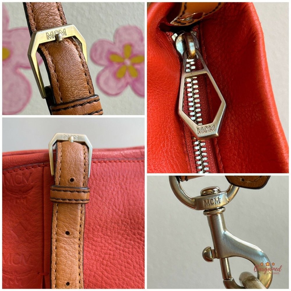 Authentic Mcm Orange Monogram Embossed Leather Me… - image 6